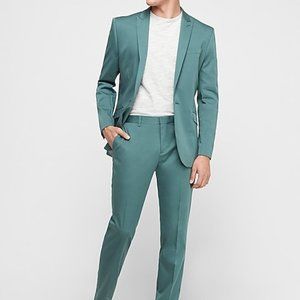 Express Slim Teal Solid Cotton-Blend Performance Suit Jacket 40S Pants 32x30